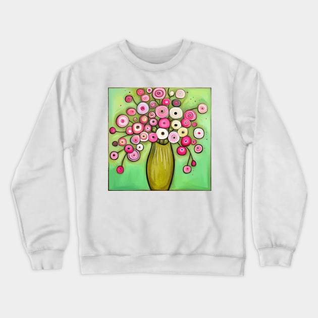 Cute Abstract Flowers in a Green Vase Still Life Painting Crewneck Sweatshirt by bragova